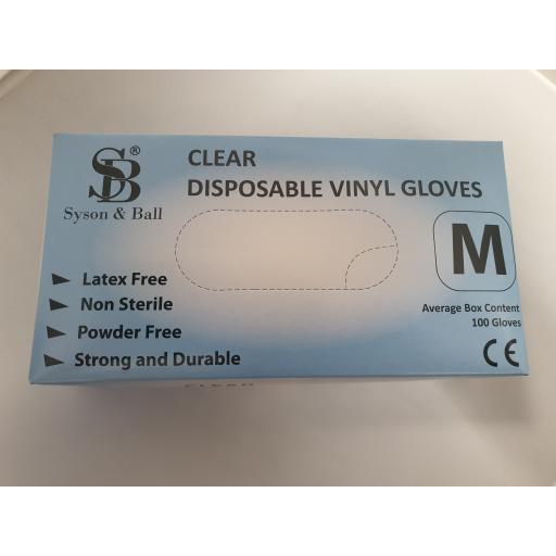 Syson & Ball Clear Disposable Vinyl Gloves Medium (box of 100)
